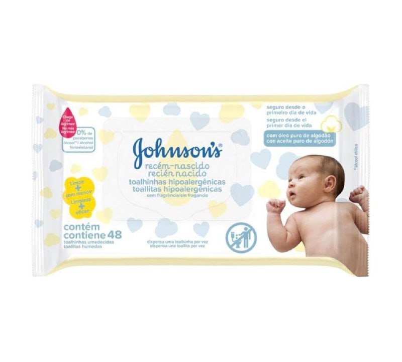 Lenço Umedecido Johnson's Baby Recém-Nascido Sem Perfume 48 unidades
