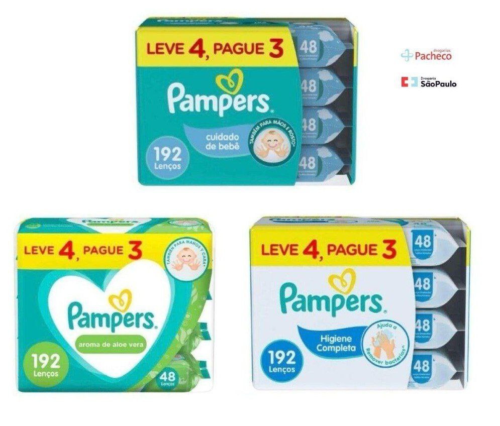 Lenço Umedecido Pampers 192 Unidades - 4 pacotes com 48 cada