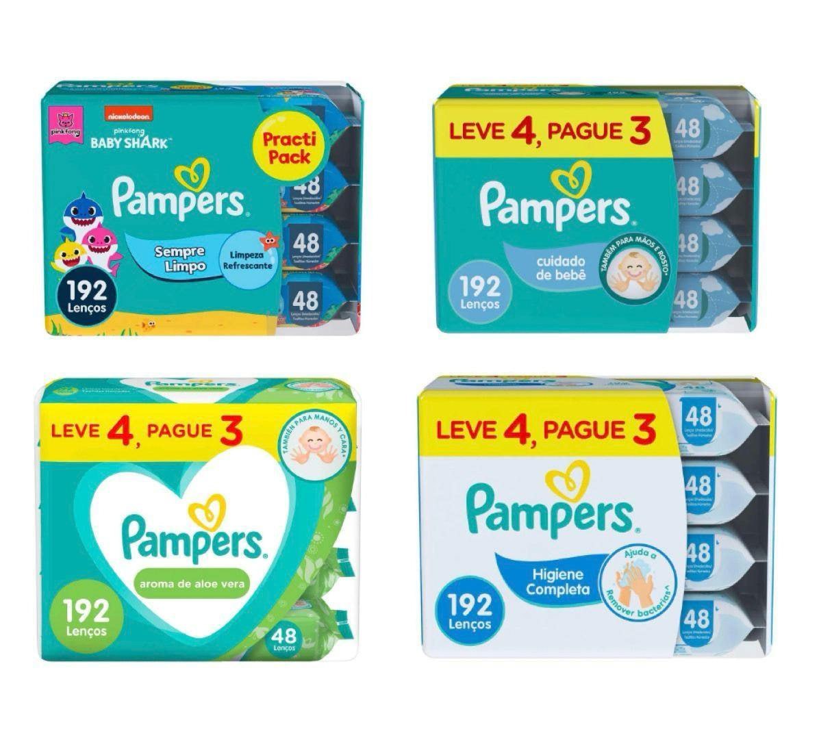 Lenços Umedecidos Pampers 192 Unidades (4 pacotinhos com 48 unidades cada)