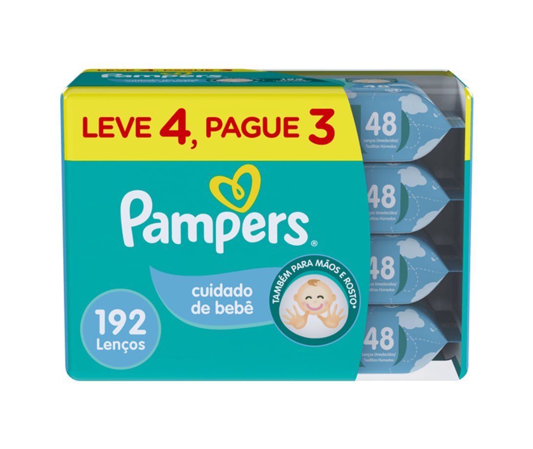 Lenços Umedecidos Pampers Cuidado do Bebê 192 Unidades