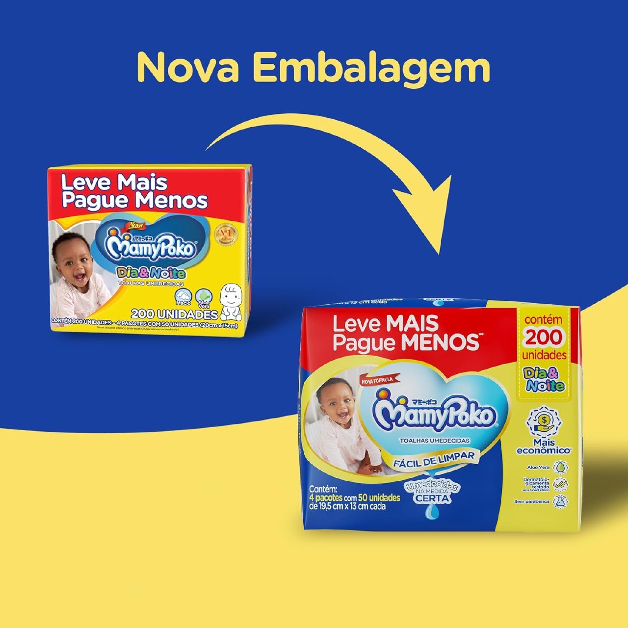 MamyPoko Lenços Umedecidos Dia&Noite 200 Unidades