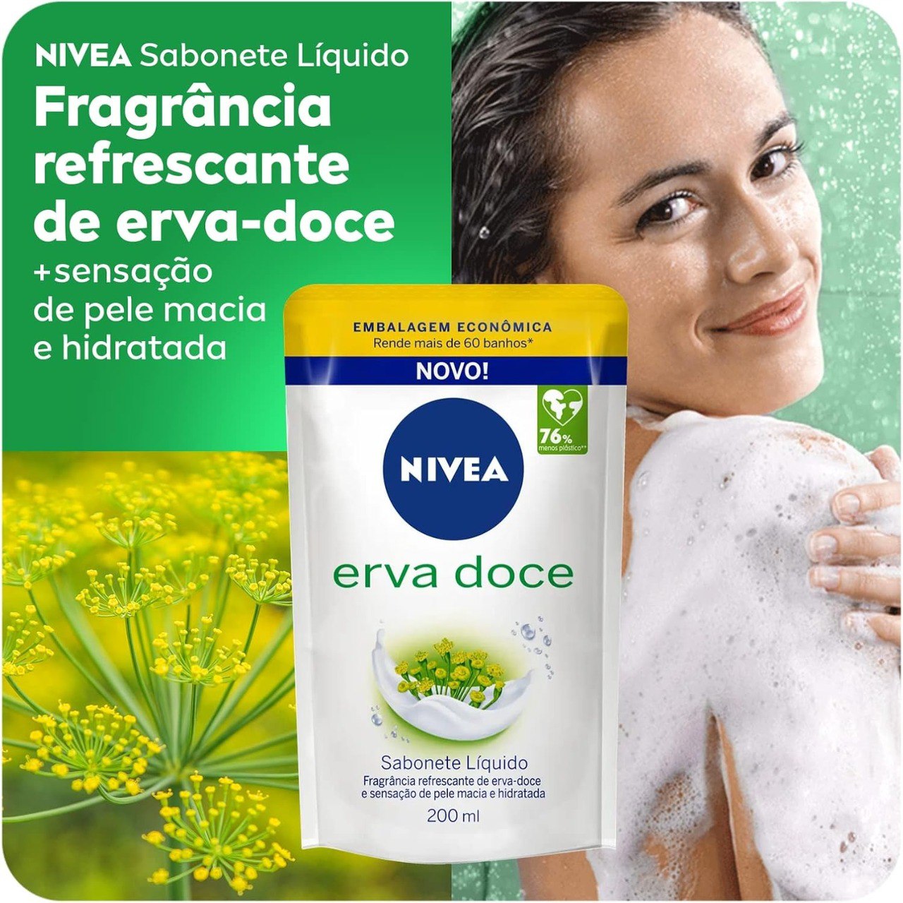 NIVEA Sabonete Líquido Refil Erva Doce 200ml - Fragrância refrescante de erva-doce, sensação de pele macia e hidratada