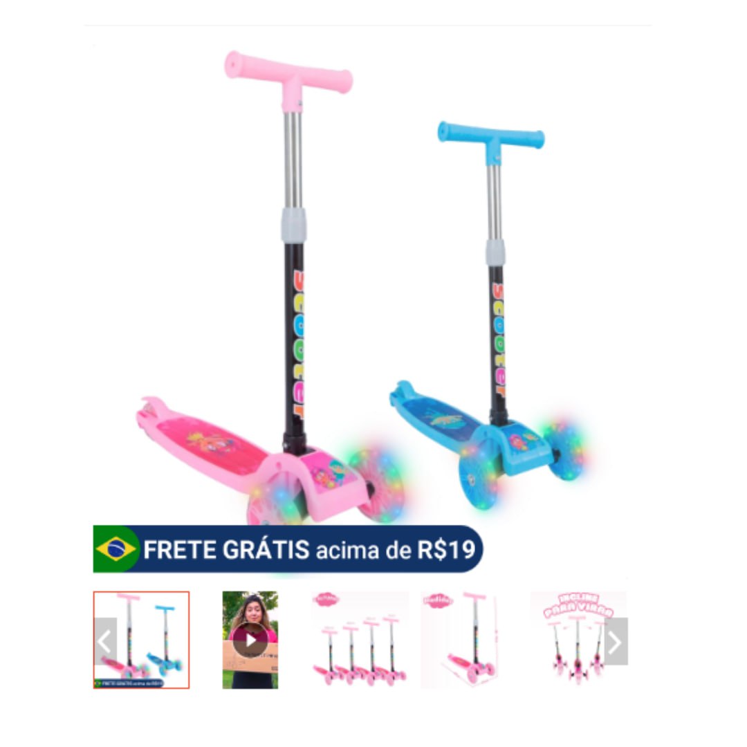 Patinete infantil 3 rodas com led ajustável scooter dobrável menino menina