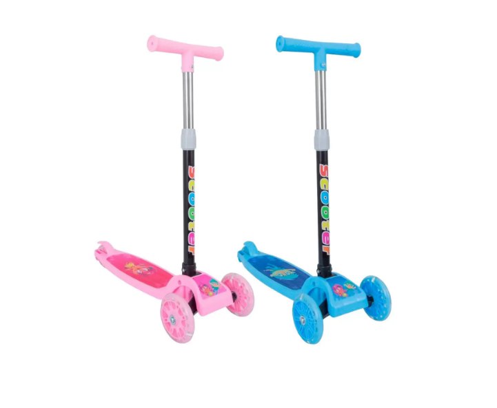 Patinete infantil 3 rodas com luzes led dobrável e ajustável menino menina ( Azul ou Rosa)