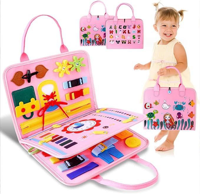 Placa de Montessori Sensorial para Crianças Maleta Educativa Brinquedo (Rosa)