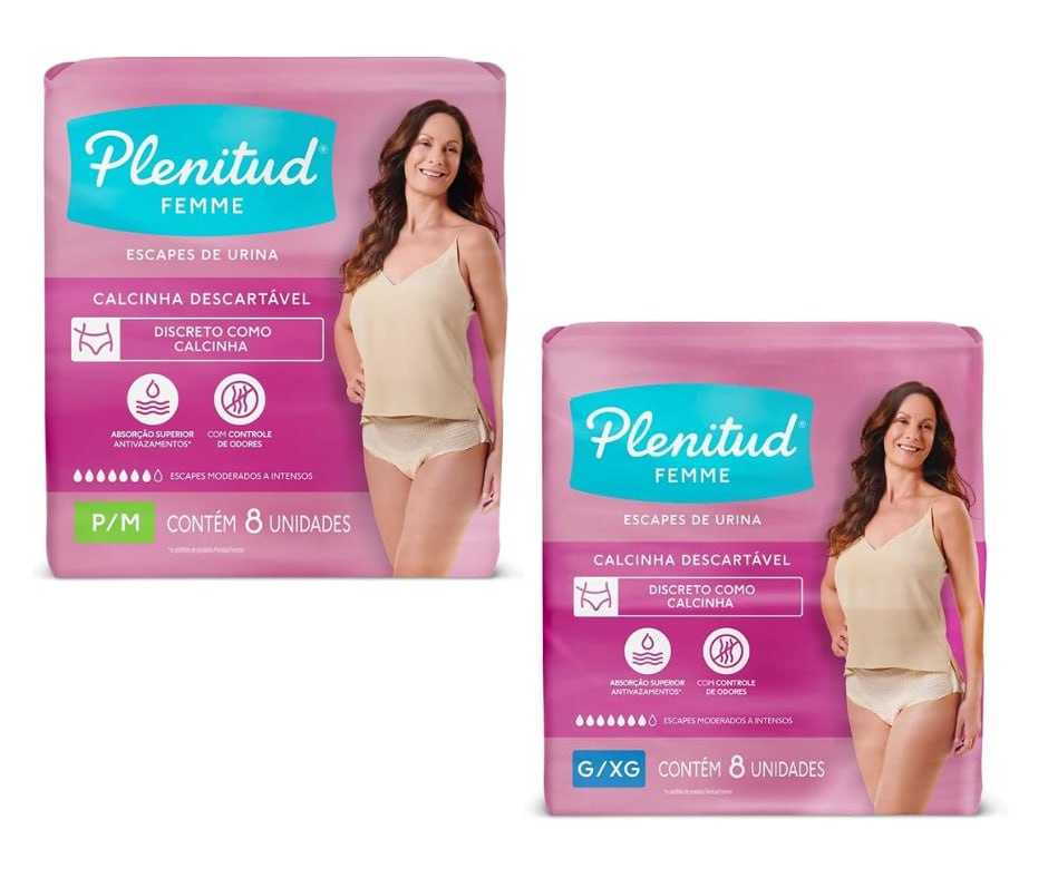 Plenitud Roupa Íntima Active Mulher, 8 unidades P/M e G/XG