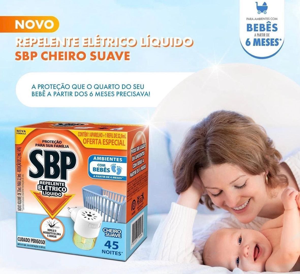 Repelente Elétrico Líquido SBP 45 Noites Cheiro Suave Novo Aparelho + Refil