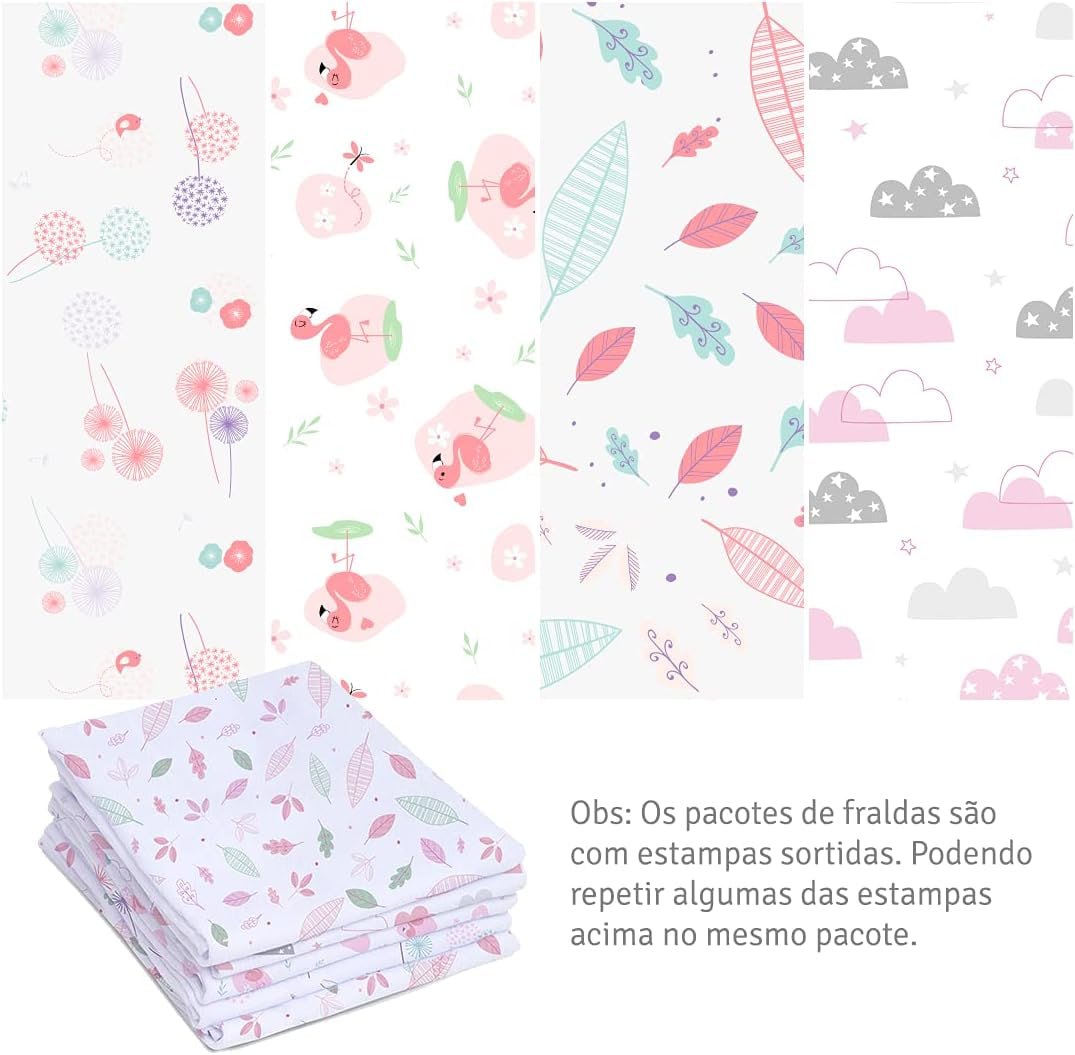 Toalha De Fralda Papi Estampada 1,0mX70cm 3 unidades