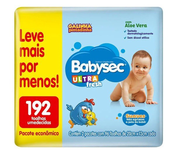 Toalha Umedecida Babysec Ultrafresh 192 Unidades (2 pacotes com 96 unidades cada)