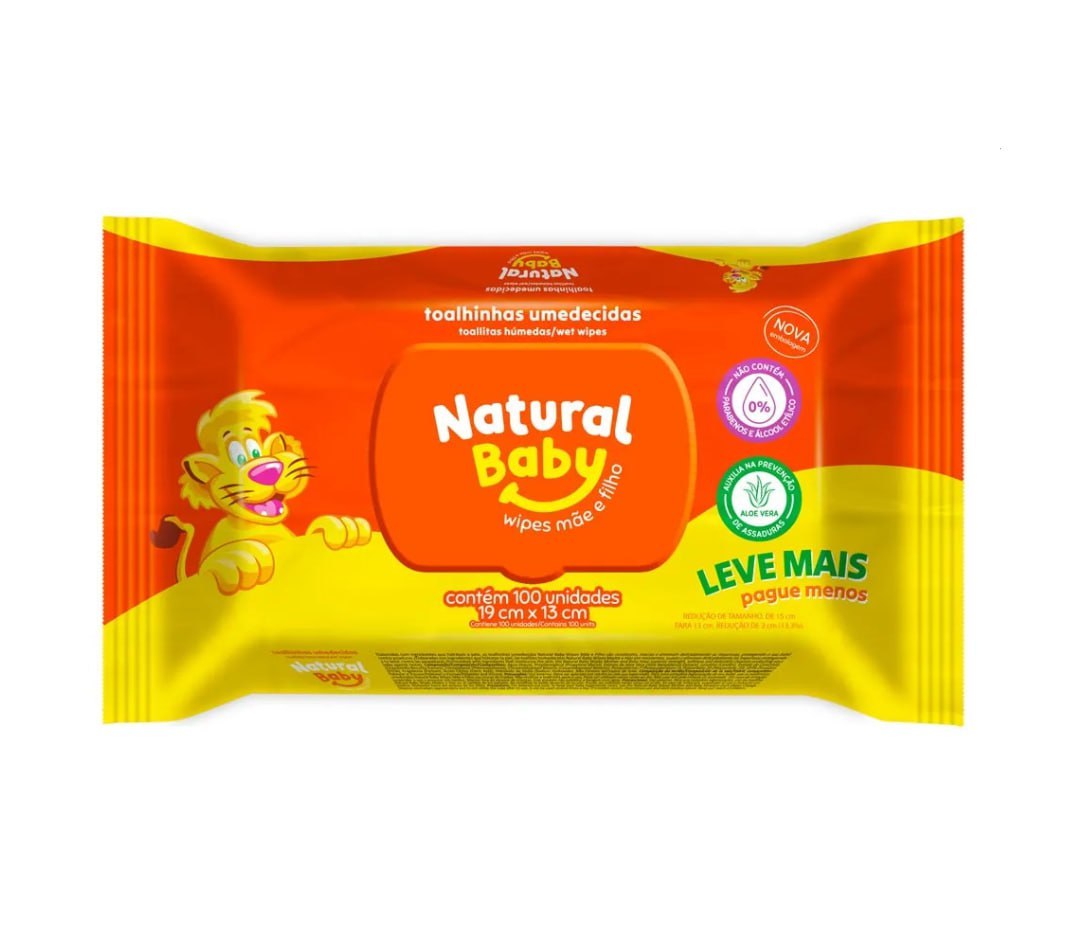 Toalha Umedecida Natural Baby Wipes 100 unidades
