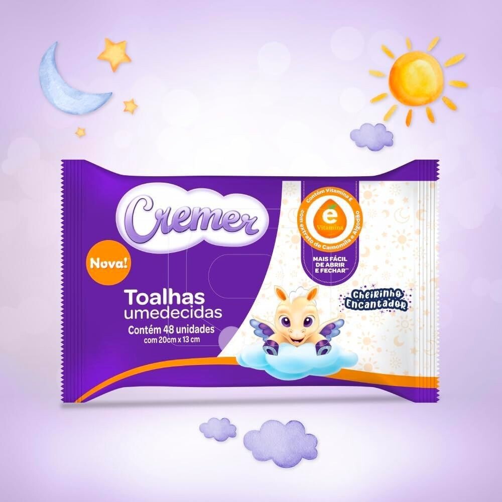 Toalhas Umedecidas Cremer Vitamina E 48 Unidades