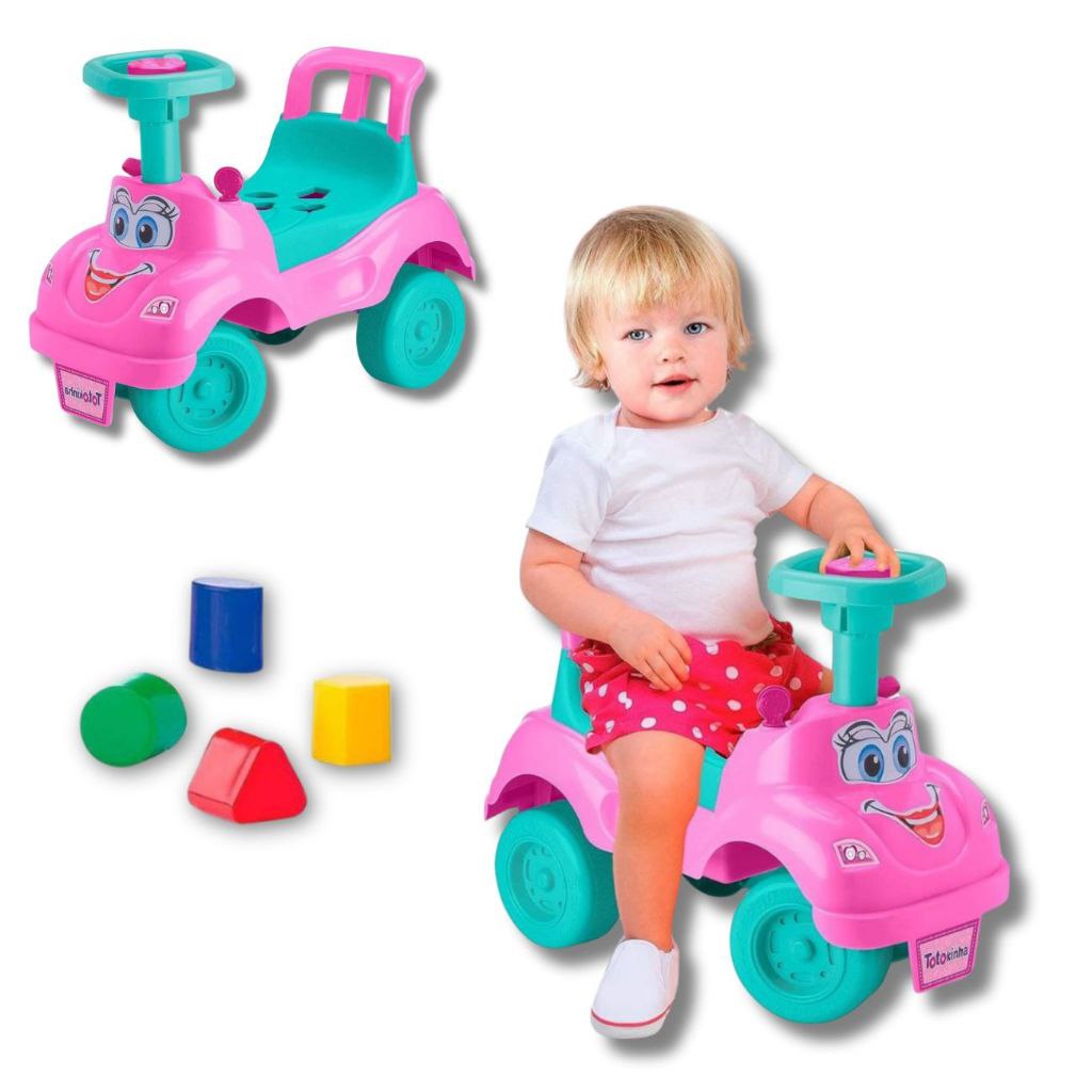 Totokinha Classica Rosa Menina Carrinho De Brinquedo Blocos Formas Geometrica Triciclo Interativo