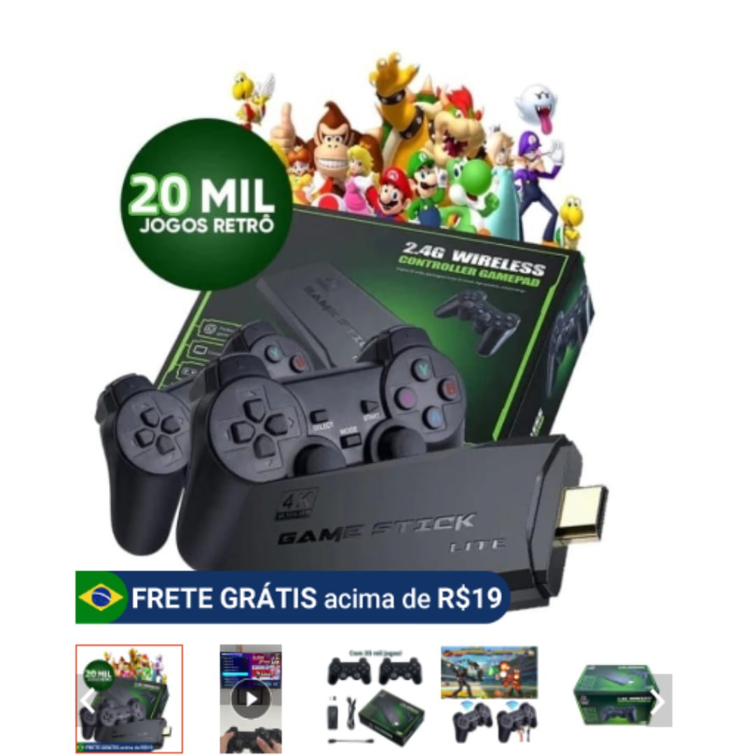 Video game Stick 4K Com 20000 Jogos 64gb 2 Controles Sem Fio Console Portatil Jogos Retro Video Game