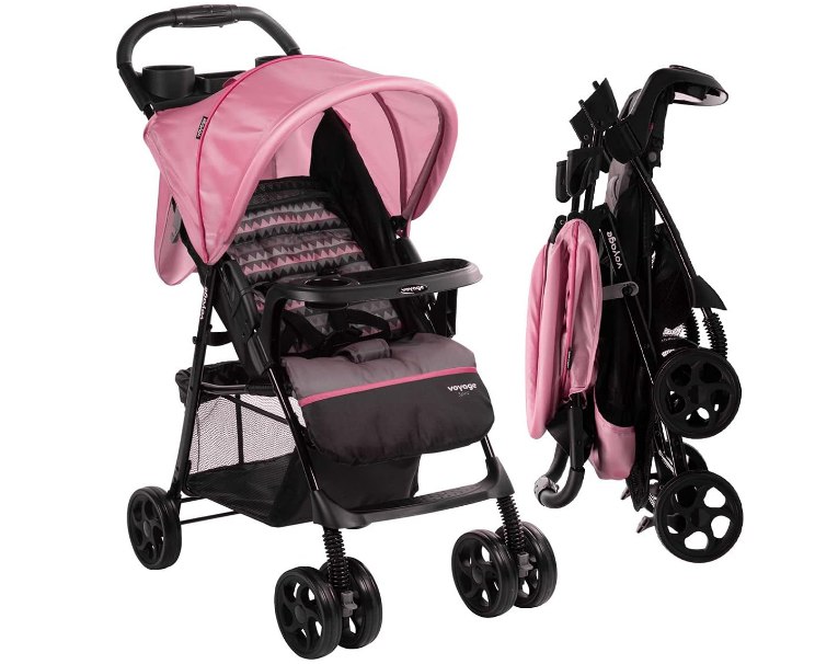 Voyage Carrinho de Bebê Passeio Vira Berço Spot Cinto 5 Pontos  Até 15kgs   Rosa Geo