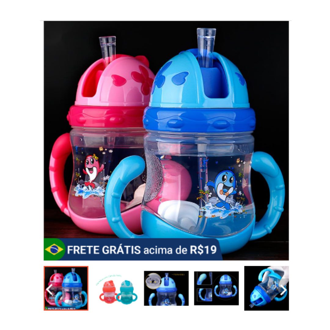 200 ML Garrafa Copo Baby Treinamento Com Tampa E Canudo Silicone + Alca De Plastico