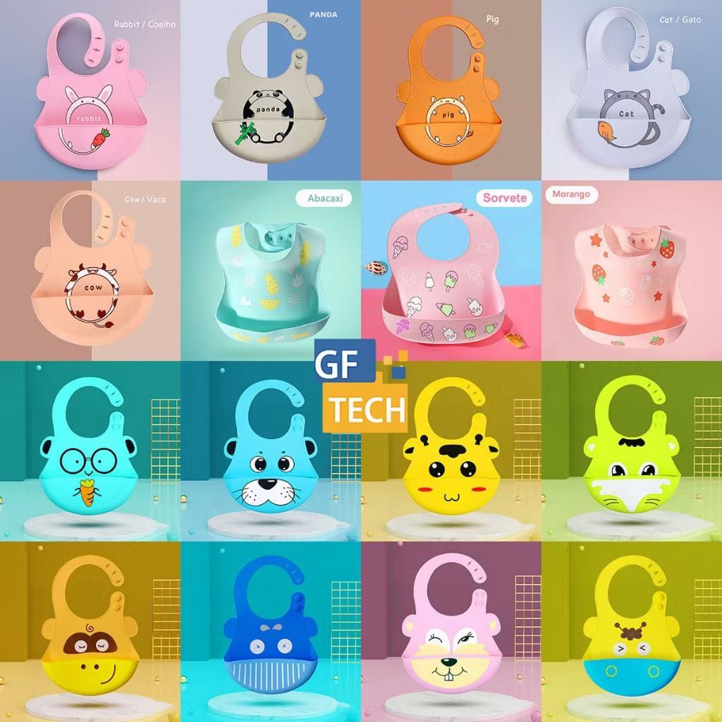 Babador De Silicone Para Bebê Impermeável Com Pega Migalhas Babador Com Regulagem