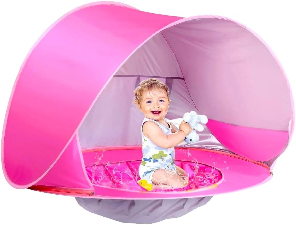 BARRACA DE PRAIA INFANTIL COM PISCINA E PROTEÇÃO UV MC10006 (ROSA)