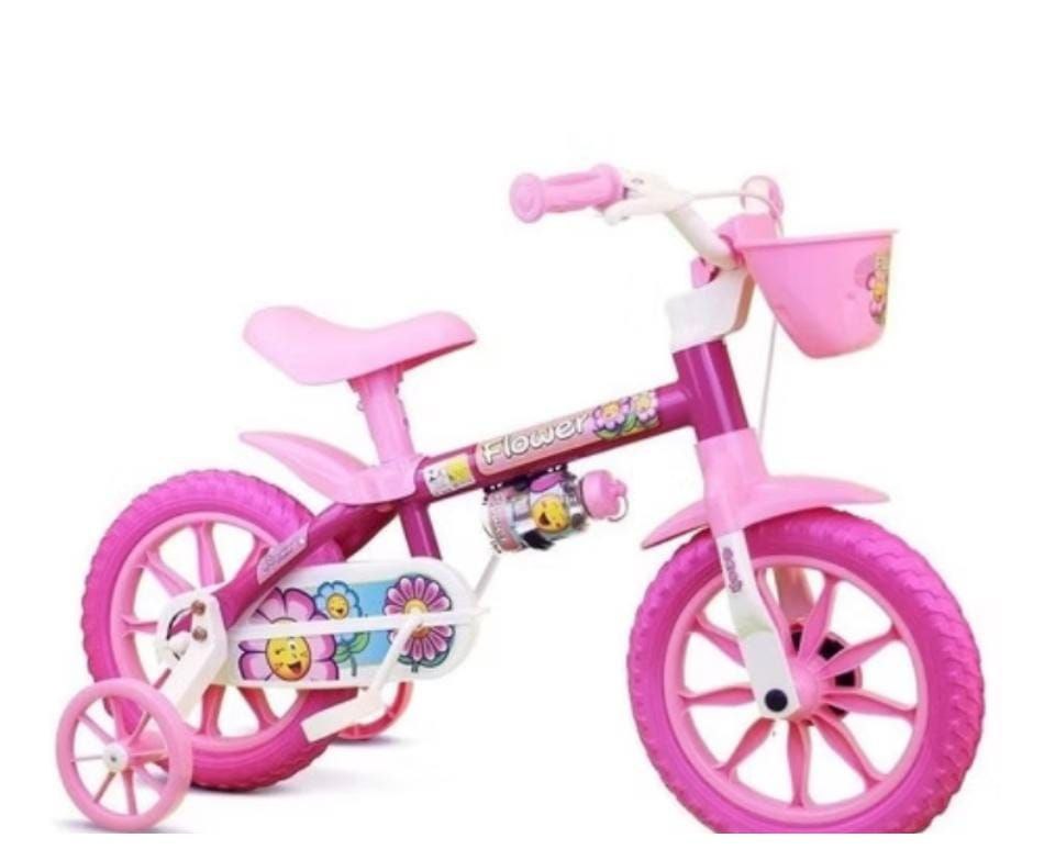 Bicicleta  Infantil Nathor Flower Aro 12 Freio Tambor Cor Rosa Com Rodas De Treinamento