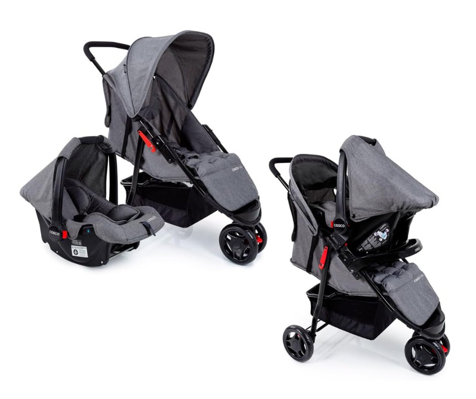 Carrinho + Bebê Conforto - Travel System Toffy Cinza Mescla Cosco