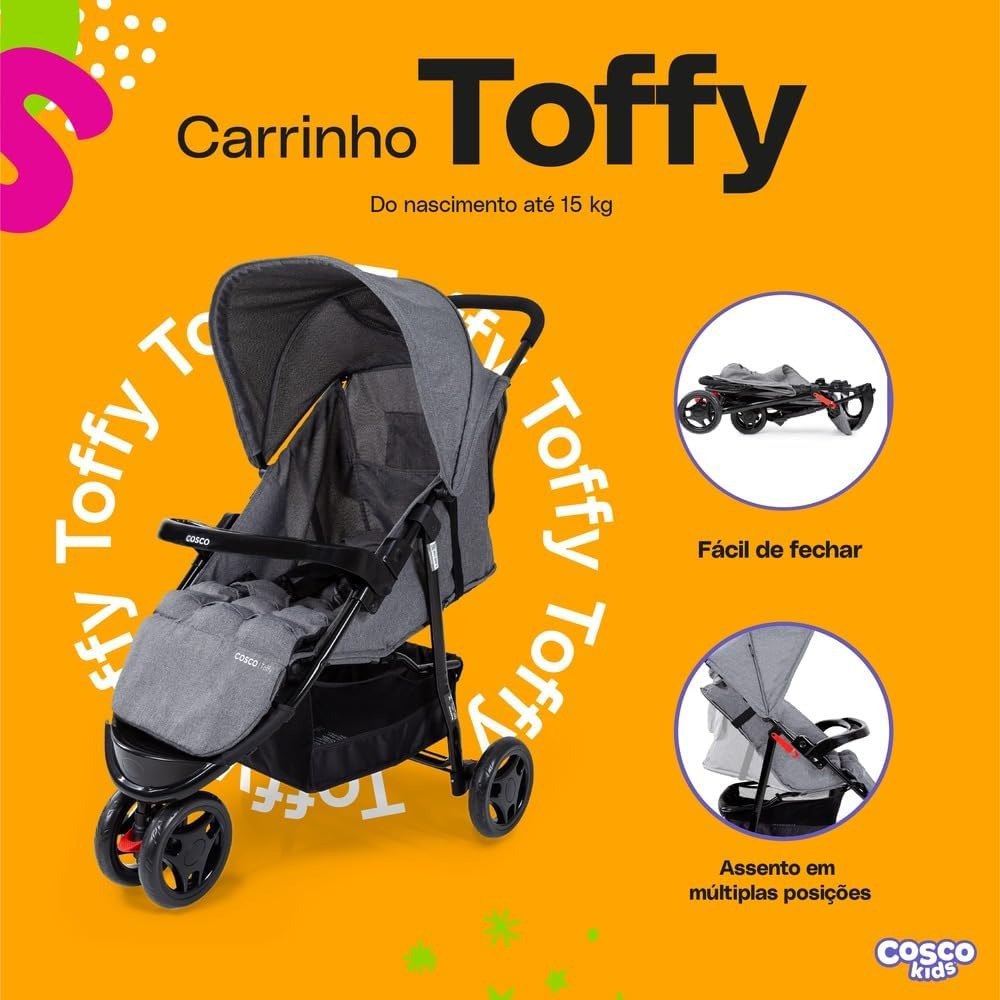Carrinho de Bebê Toffy Cosco Cinza