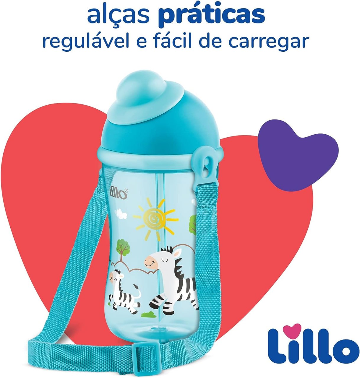 Copo Cantil Canudo Silicone - Lillo, Azul, 390 ml