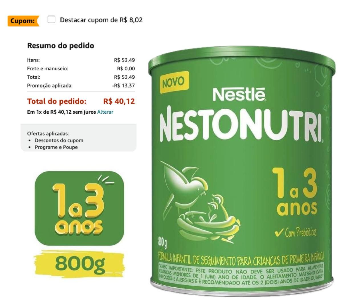 Fórmula Infantil Nestonutri 800g
