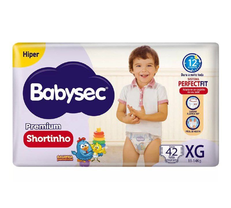 Fralda BabySec Premium Galinha Pintadinha Shortinho XG 42 unidades