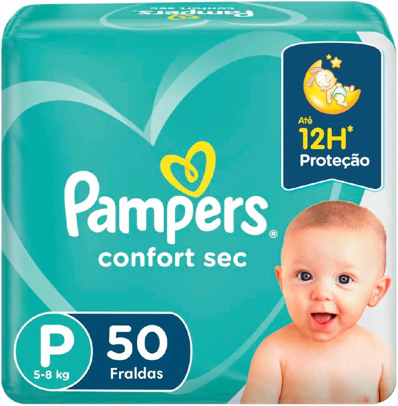 😍 Fralda Pampers Confort Sec, P, 50 Unidades