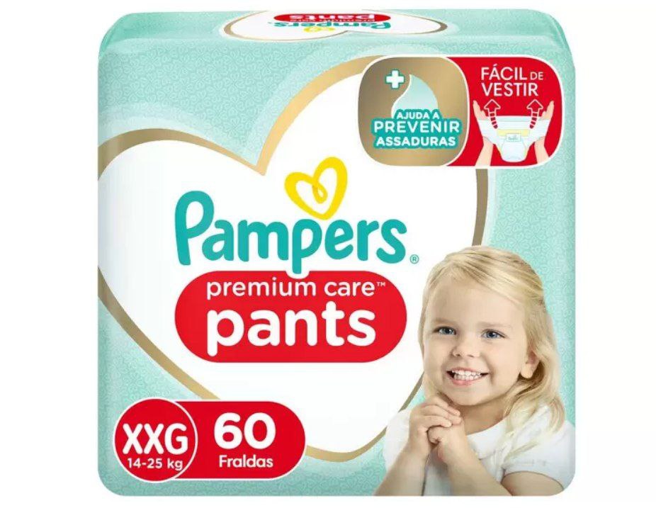 Fralda Pampers Premium Care Pants Calça Tam  XXG - 14 a 25kg 60 Unidades