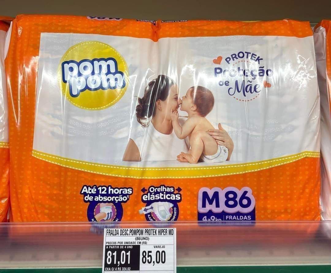Fralda Pom Pom Protek Proteção de Mãe Hiper M 86 Unidades