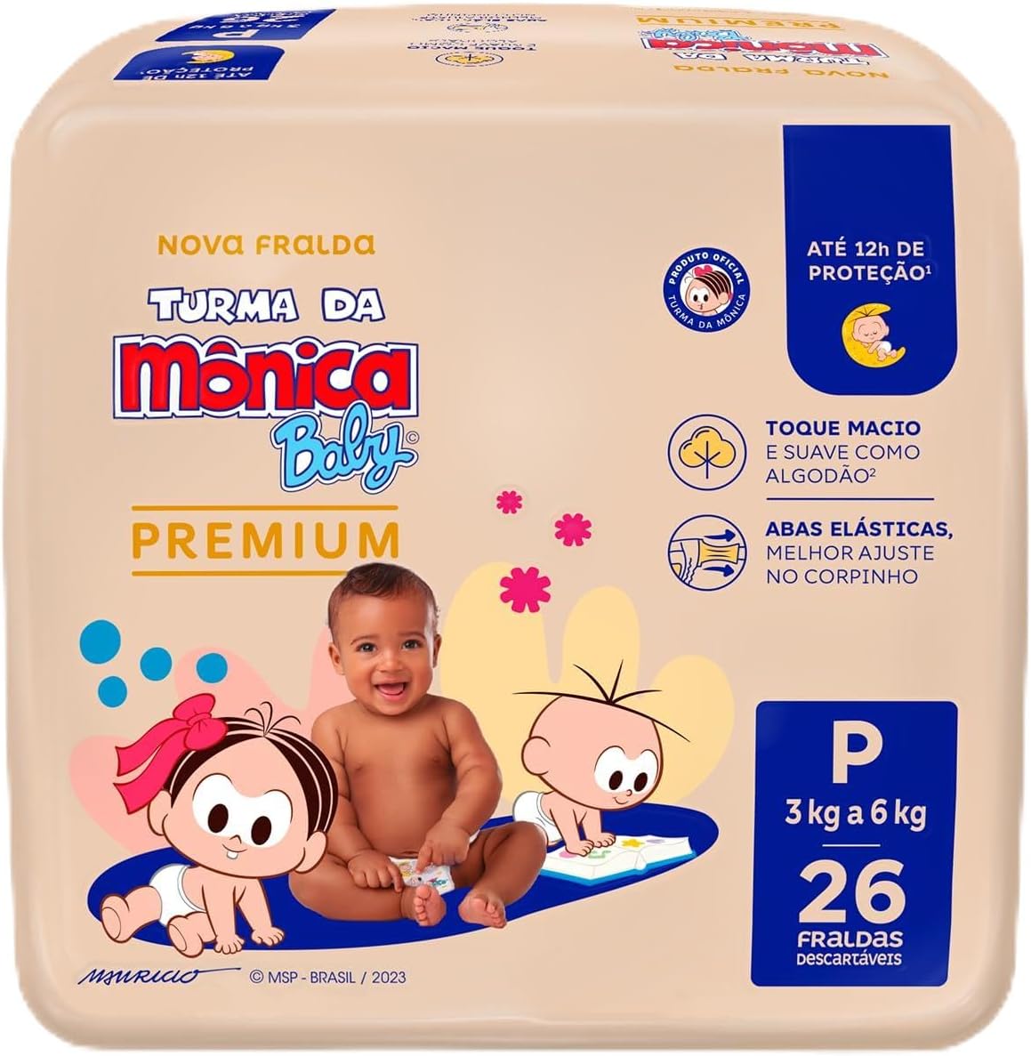 Fralda Turma da Mônica Baby Premium P com 26 Unidades