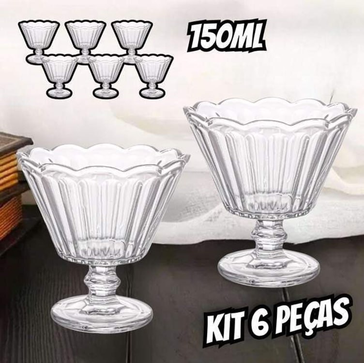 ✨ Jogo de Taças de Vidro para Sobremesa Transparente 150ml 6 Peças Haus Concept Lótus