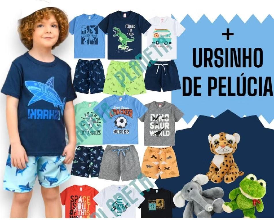Kit 10 Peças Roupa Menino + Urso de Pelúcia Infantil Masculino Verão 1 a 8 com 37% de desconto! Somente