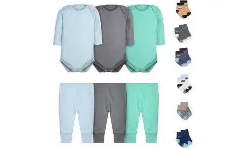 Kit 12 Peças Body Bebê Menino Manga Longa Calça Mijão e Meias