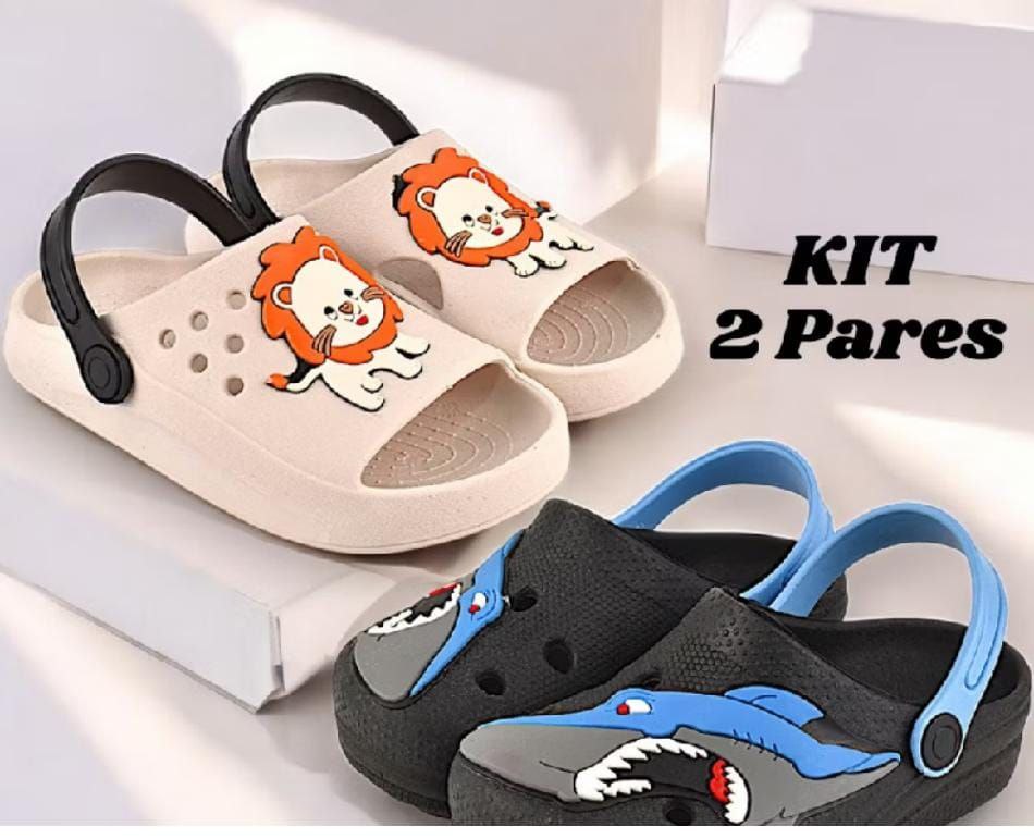 Kit 2 Pares Sandália Babuche Infantil e Chinelo Nuvem Menino
