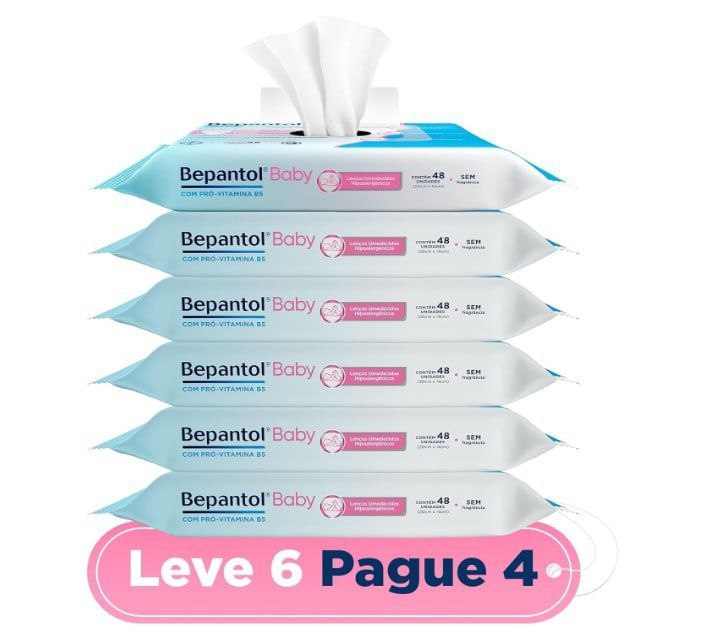Kit com 6 pacotes de Bepantol Baby Lenços Umedecidos Hipoalergênicos - 288 unidades