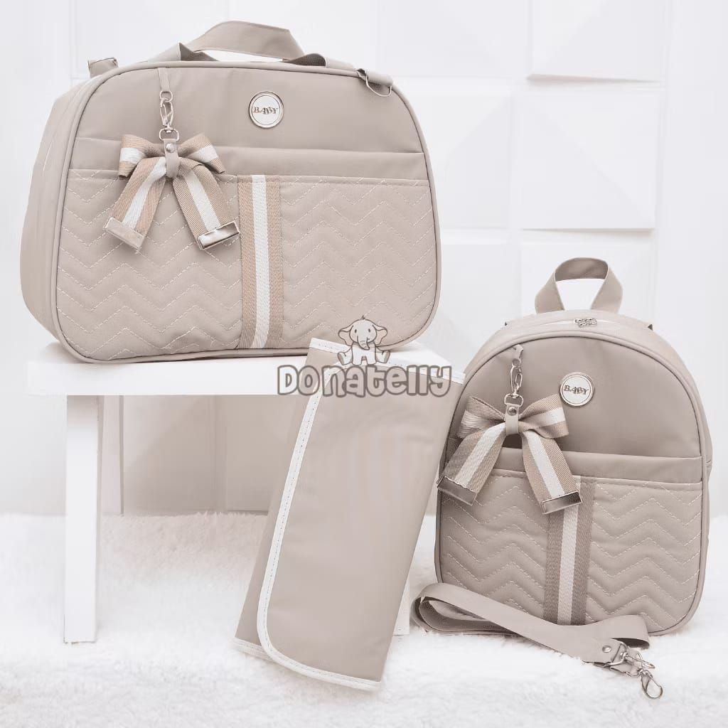 Kit de Bolsa Maternidade 3 Peças com Faixa e Laço, Térmica e Impermeável