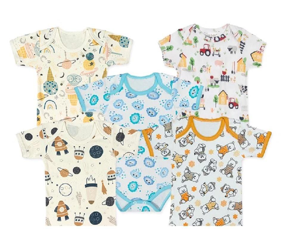 Kit Enxoval Roupa de Bebê 5 Peças Body Manga Curta Estampado