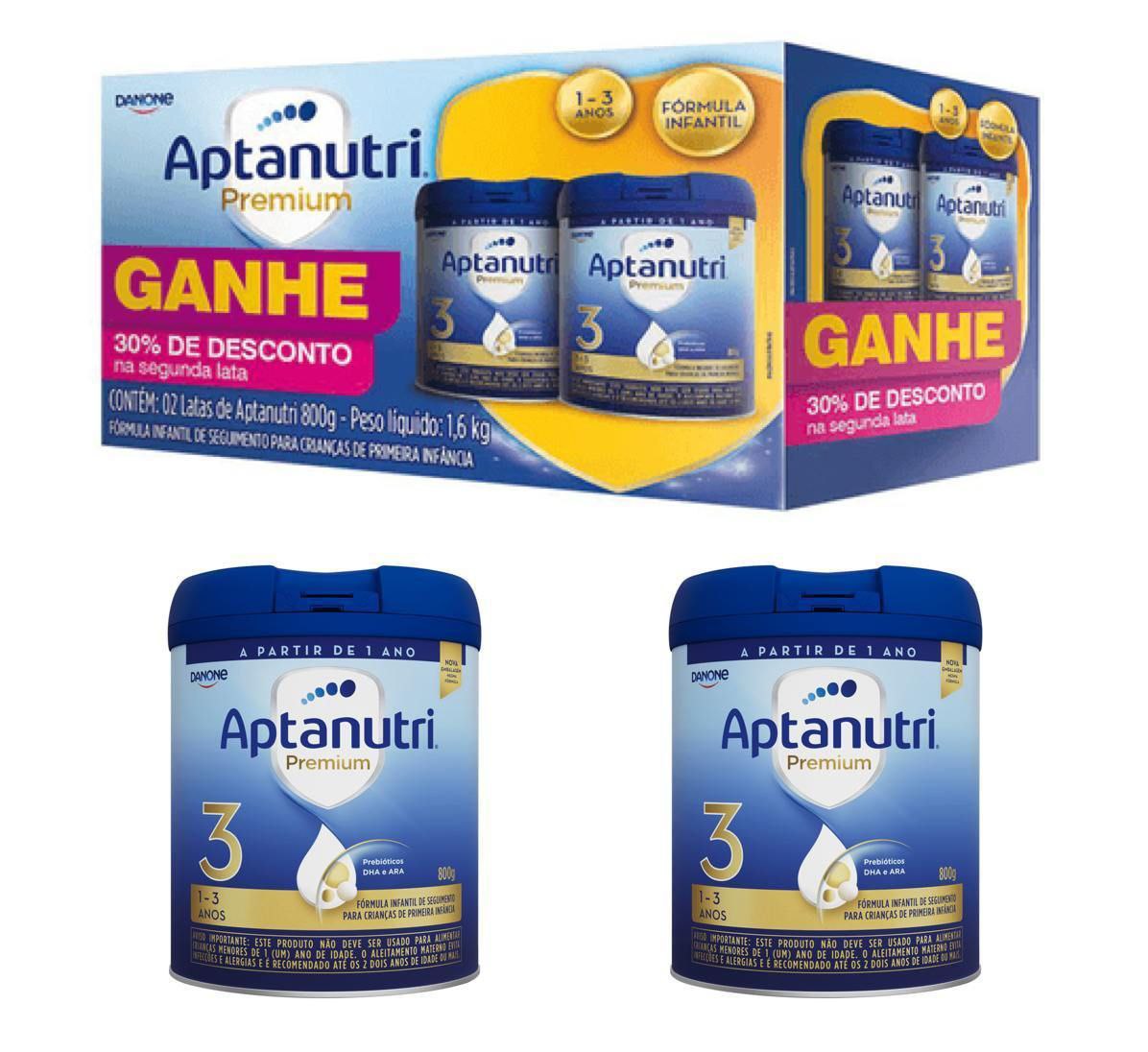 Kit Fórmula Infantil Aptanutri 3 Premium com 2 unidades de 800g cada