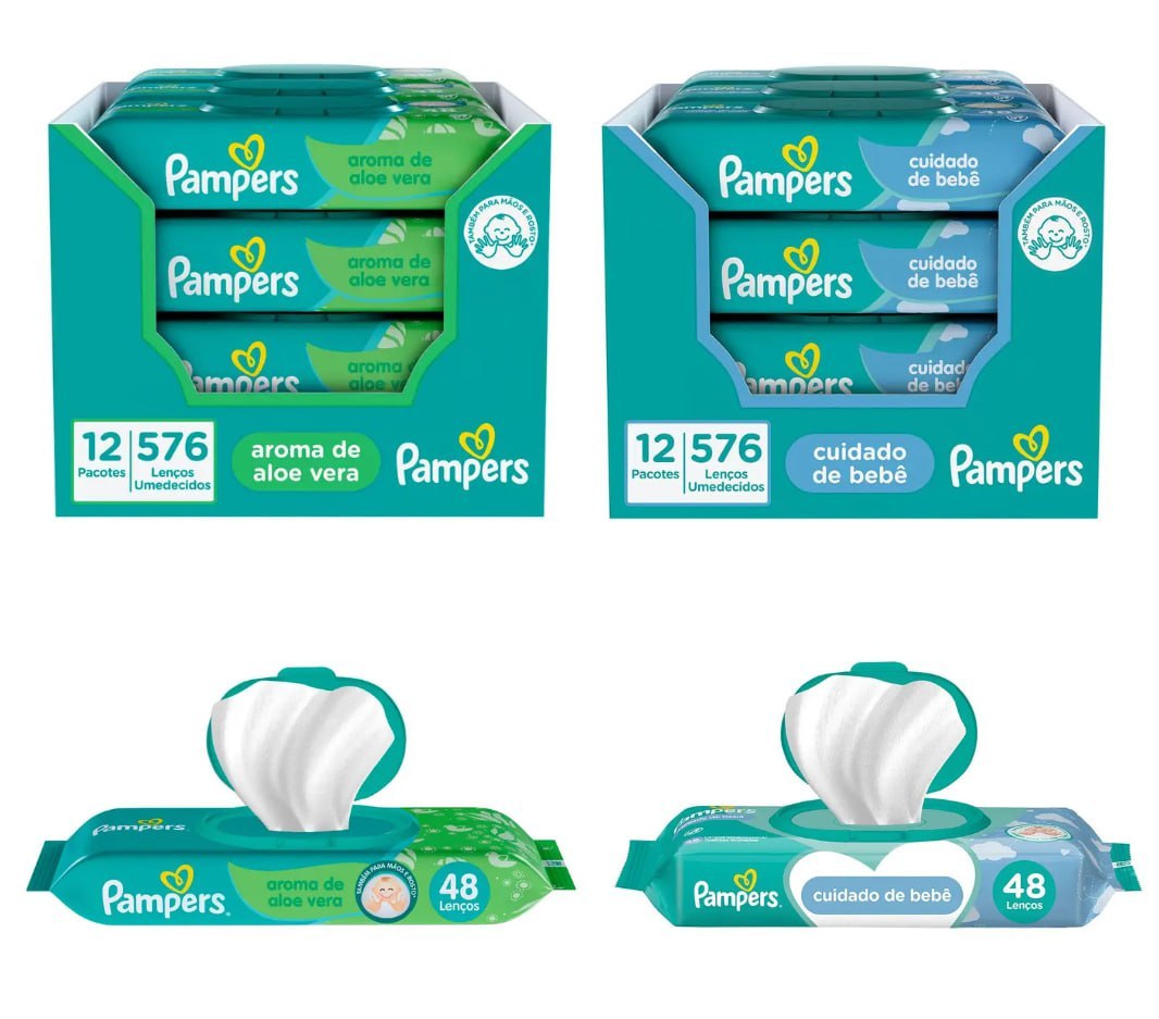 Kit Pampers Lenços Umedecidos 576 Unidades (12 pacotes com 48 un cada)