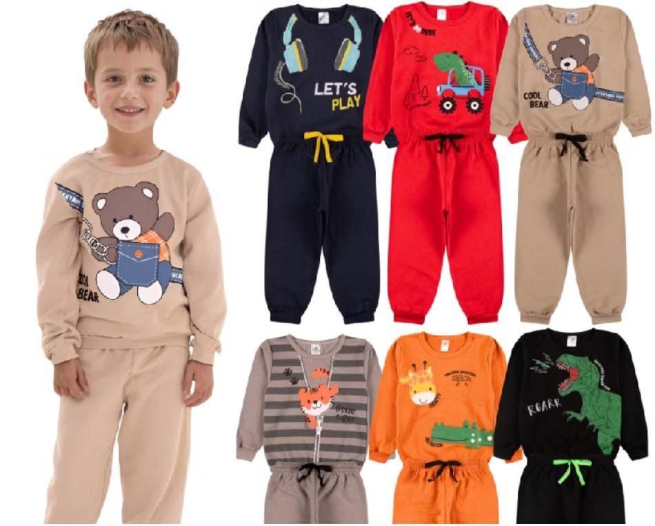 Kit Sortido 6 Peças de Roupas Masculino Infantil Inverno – 3 blusas casacos + 3 calças de 1 ao 10 –
