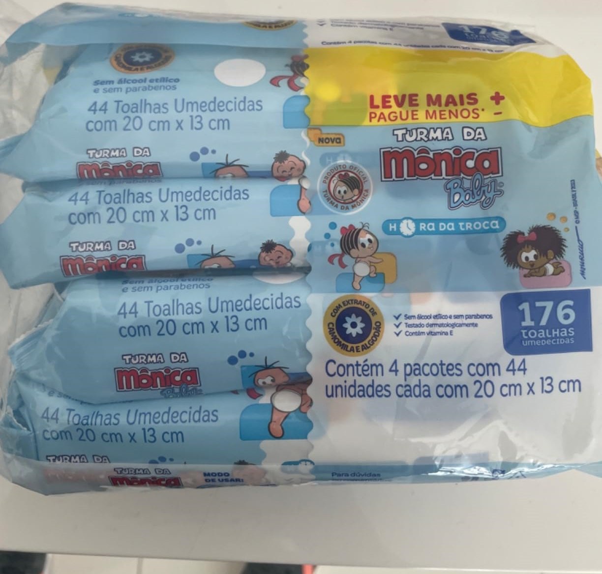 Kit Toalha Umedecida Hora Da Troca Turma Da Mônica 176 unidades