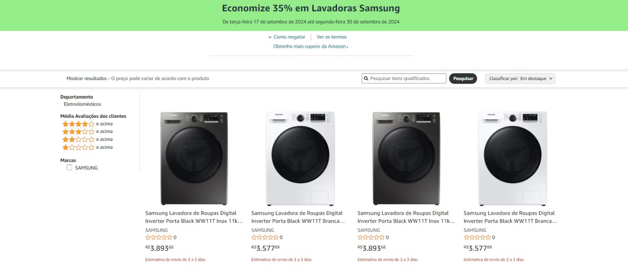 LEIA TUDO 🙀 Economize 35% em Lavadoras Samsung🙀