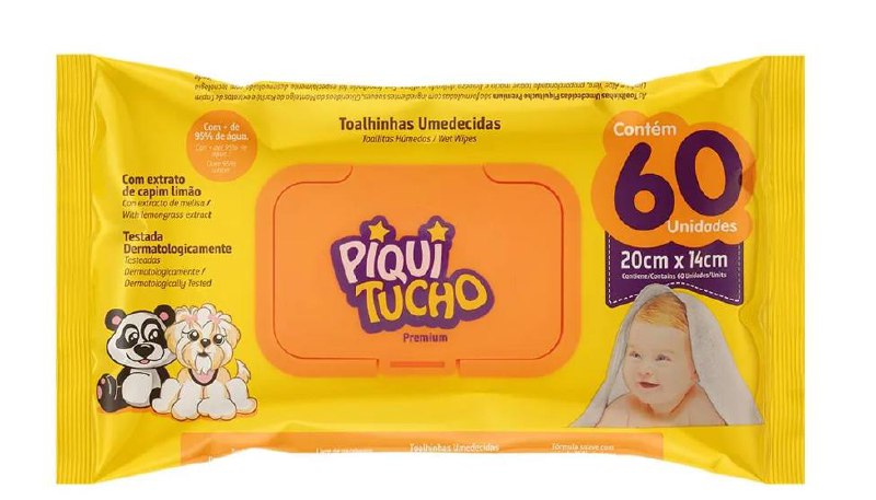Lenço Umedecido Piquitucho Premium Capim Limão 60 Unidades