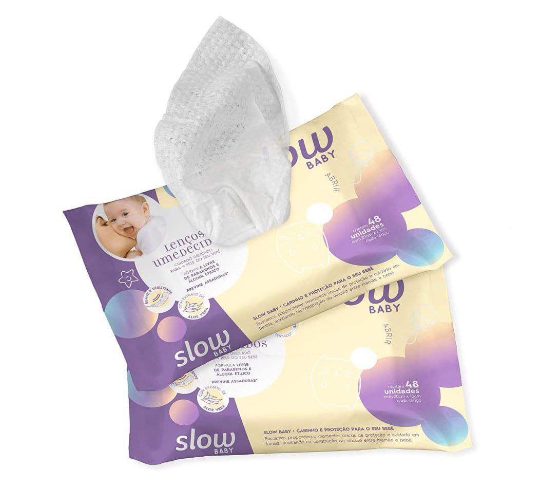 Lenços Umedecidos Com Fórmula Suave Linha Slow Baby 48 unidades