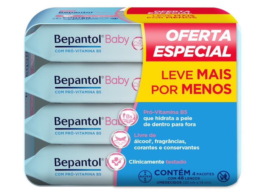 Lenços Umedecidos Hipoalergênicos Bepantol Baby Kit com 192 unidades (4 Pacotes de 48 Uni Cada)