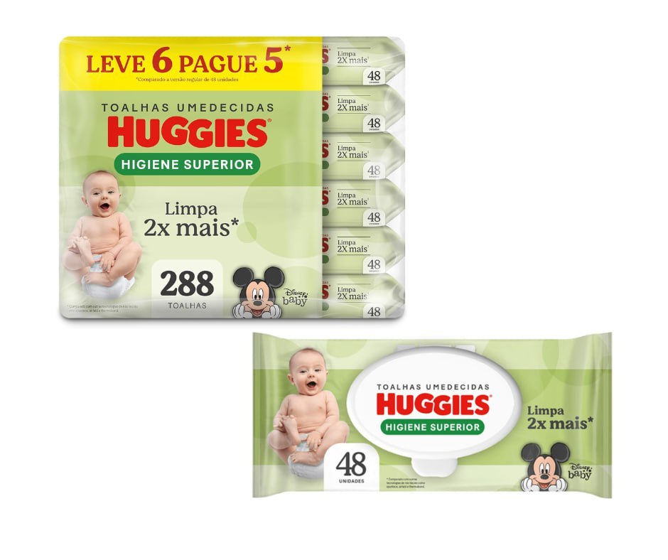 Lenços Umedecidos Huggies Max Clean - 288 Lenços (6 pacotes de 48 uni cada)