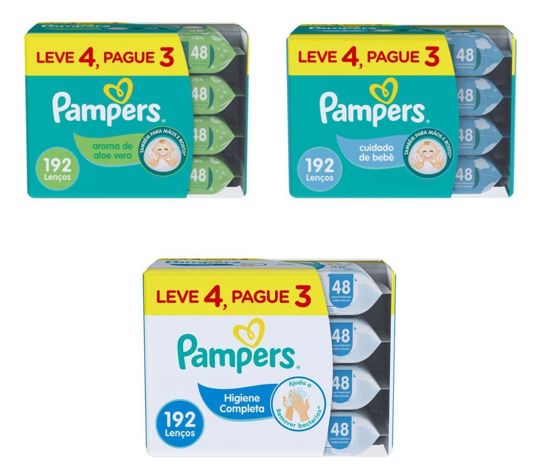 Lenços Umedecidos Pampers 192 Unidades (4 pacotinhos com 48 unidades cada)