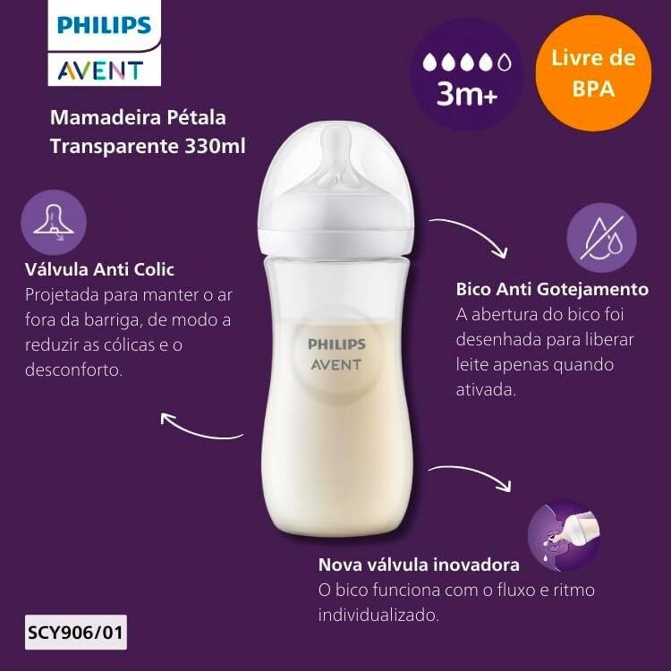 Mamadeira Pétala 3.0 330ml Transparente