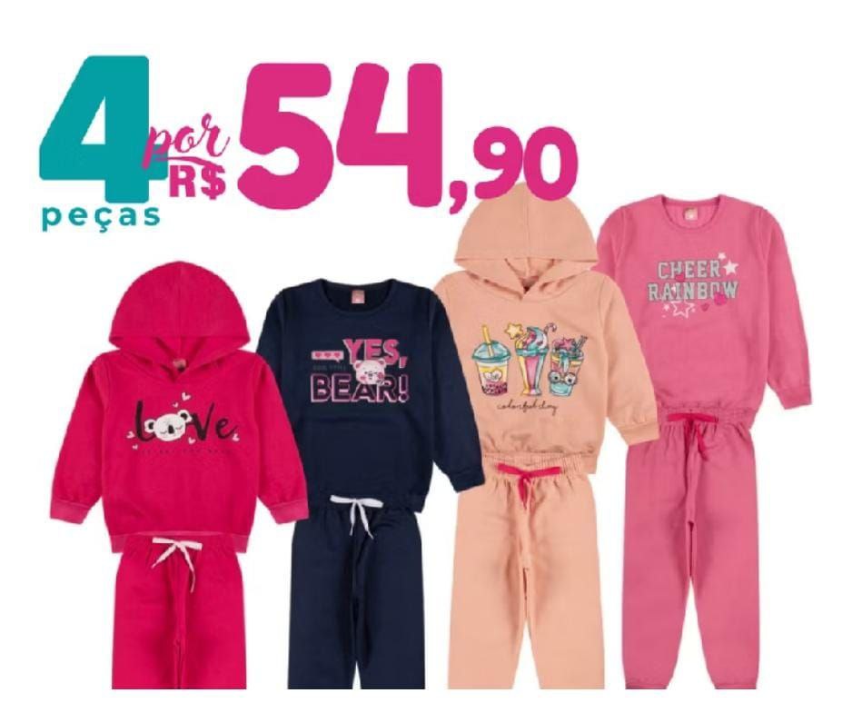 *Roupa Infantil Menina Kit 4 peças de Roupa menina Conjunto Infantil Menina Moletom*